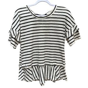 Anthropologie Blu Pepper Top Blouse Short Sleeve‎ Striped Tie Back Size Small